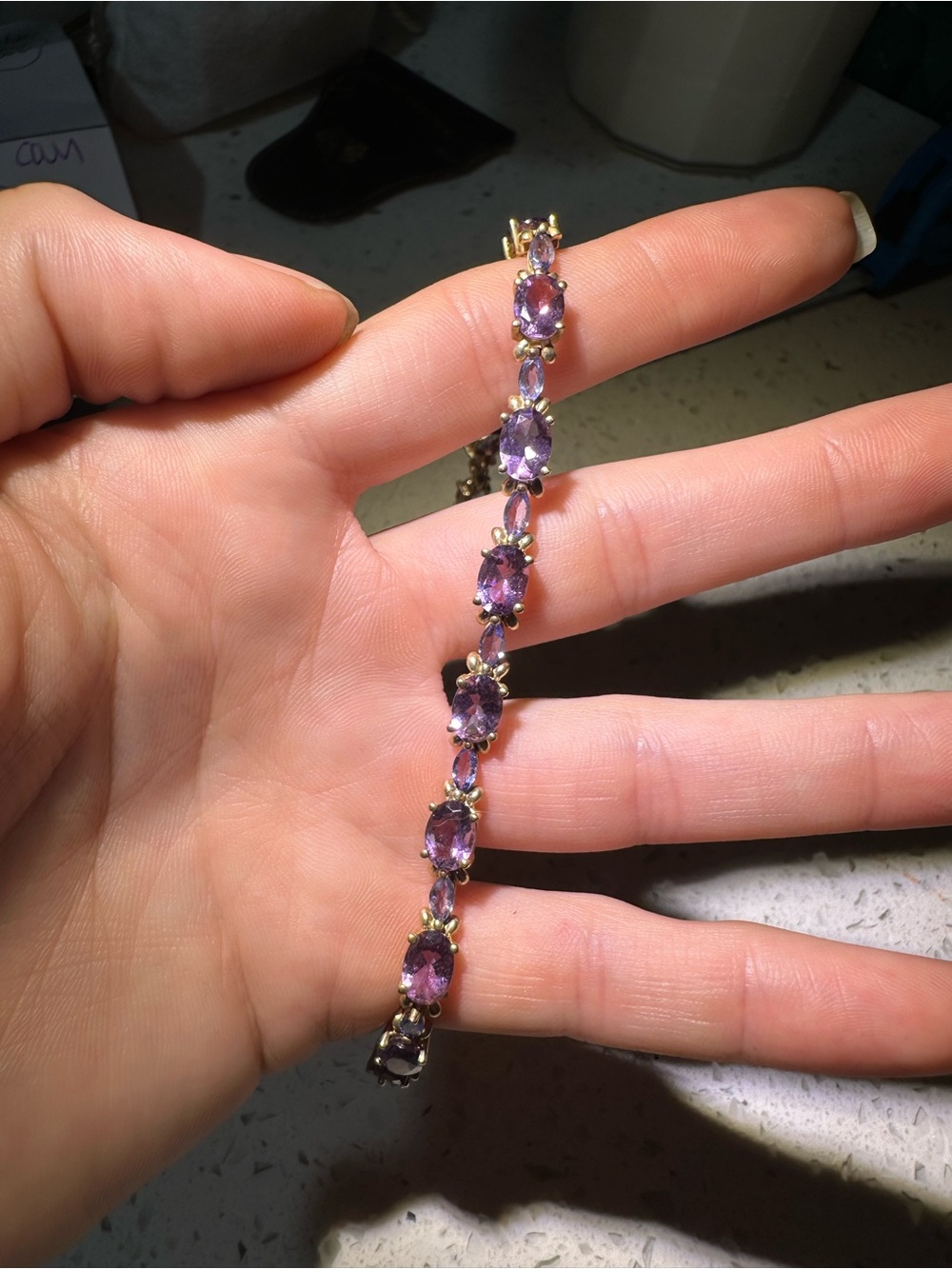 10k Yellow Gold Purple Amethyst Bracelet- Oval& Marquise Cut